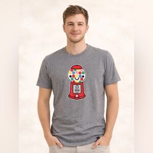 NEW Adult Whistle & Flute Gray T-Shirt with Gumball Machine Graphic